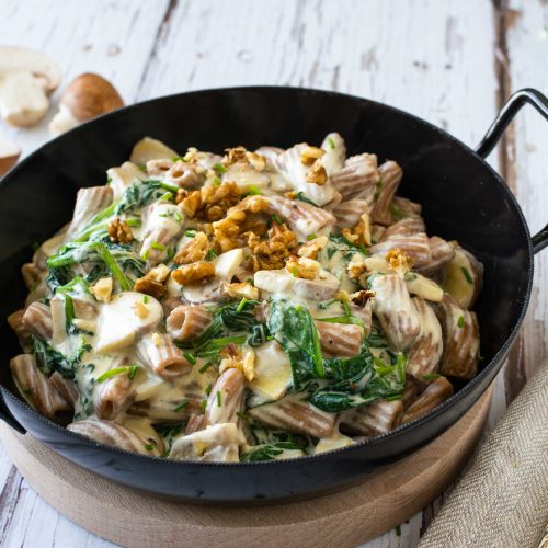 Vegane One Pot Pasta Spinat Champignons